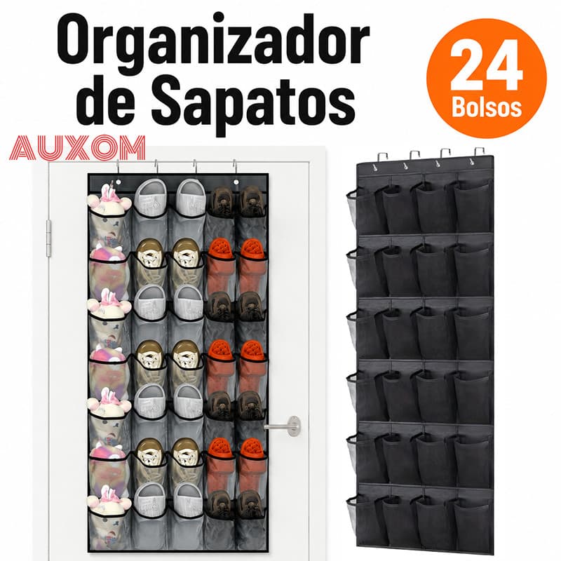 Organizador de Sapatos para Porta 24 Bolsos Pendurável Atrás da Porta Sapateira Vertical Multiuso