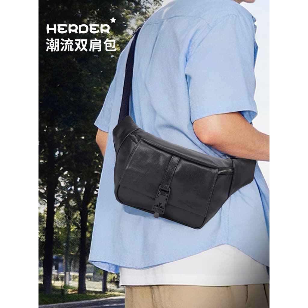 Bolsa mensageiro masculina de couro genuíno, bolsa de peito de primeira camada, casca de creme de árvore, retrô, bolsa d