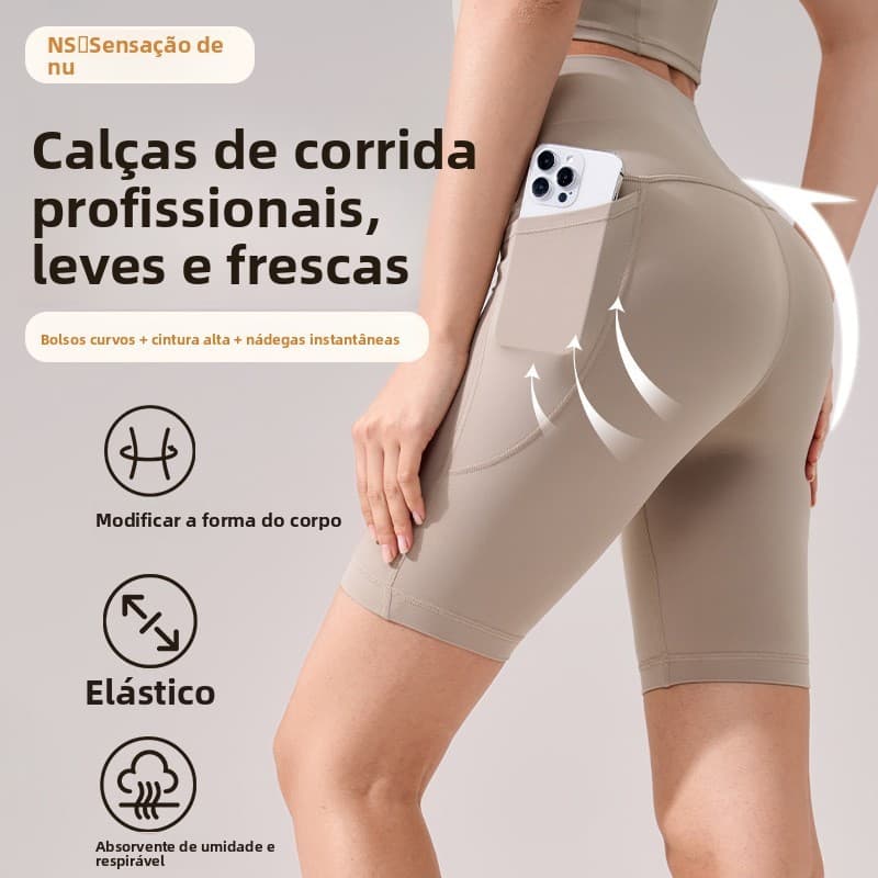 Calças de yoga de cintura alta com efeito modelador de bumbum, com bolsos, shorts esportivos e de fitness para corrida.