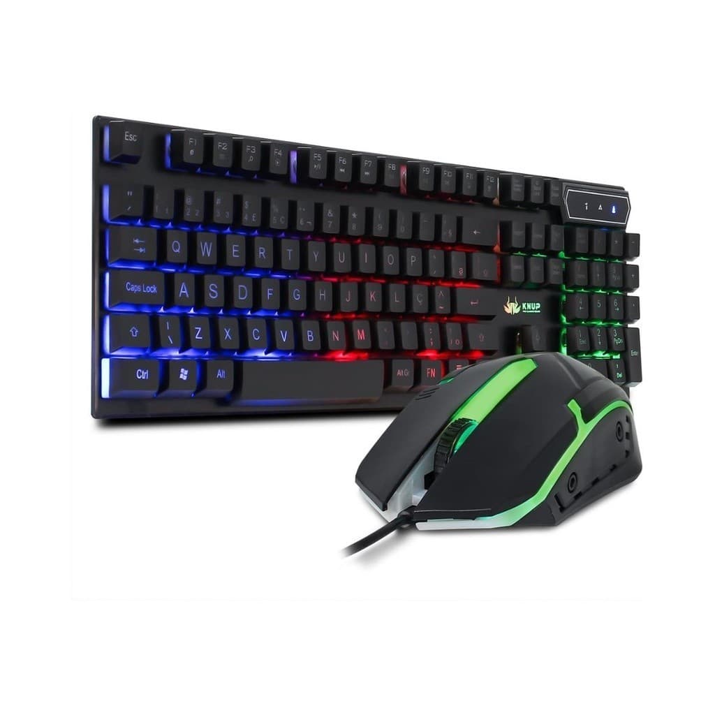 Kit Gamer Teclado Mecanico Gamer Iluminado, Mouse Gamer Com Led USB 3200DPI, 7 Botões