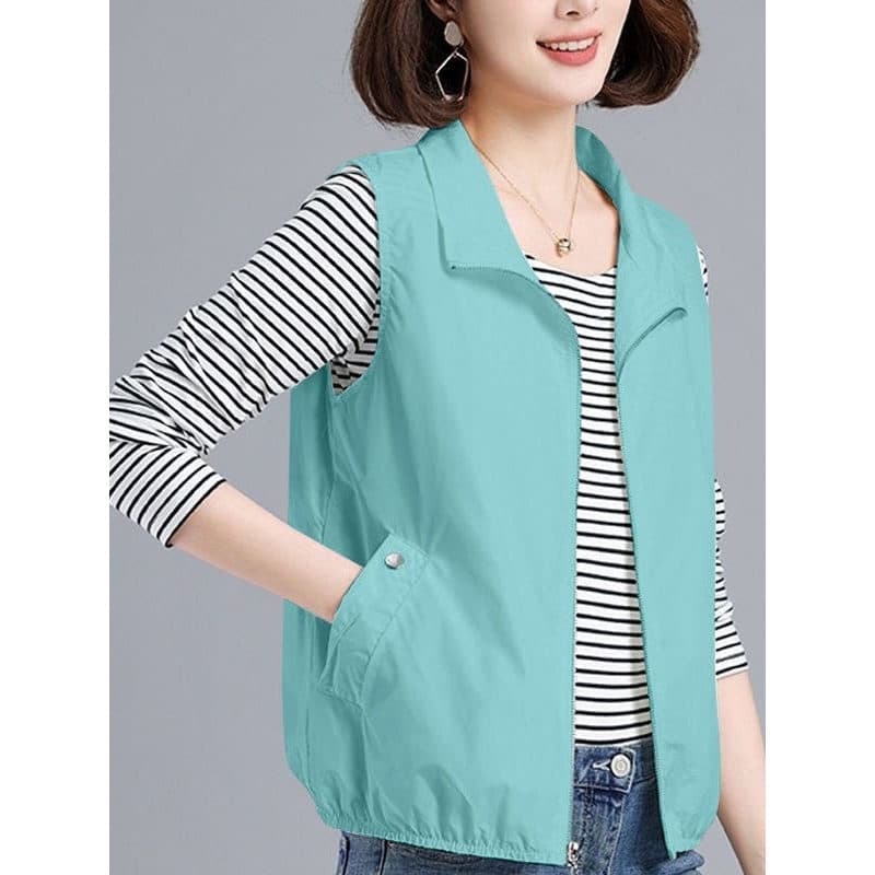 Azul verde Casual curto colete feminino 2026 primavera verão novo estilo mães de meia-idade leve exterior Wear colete co
