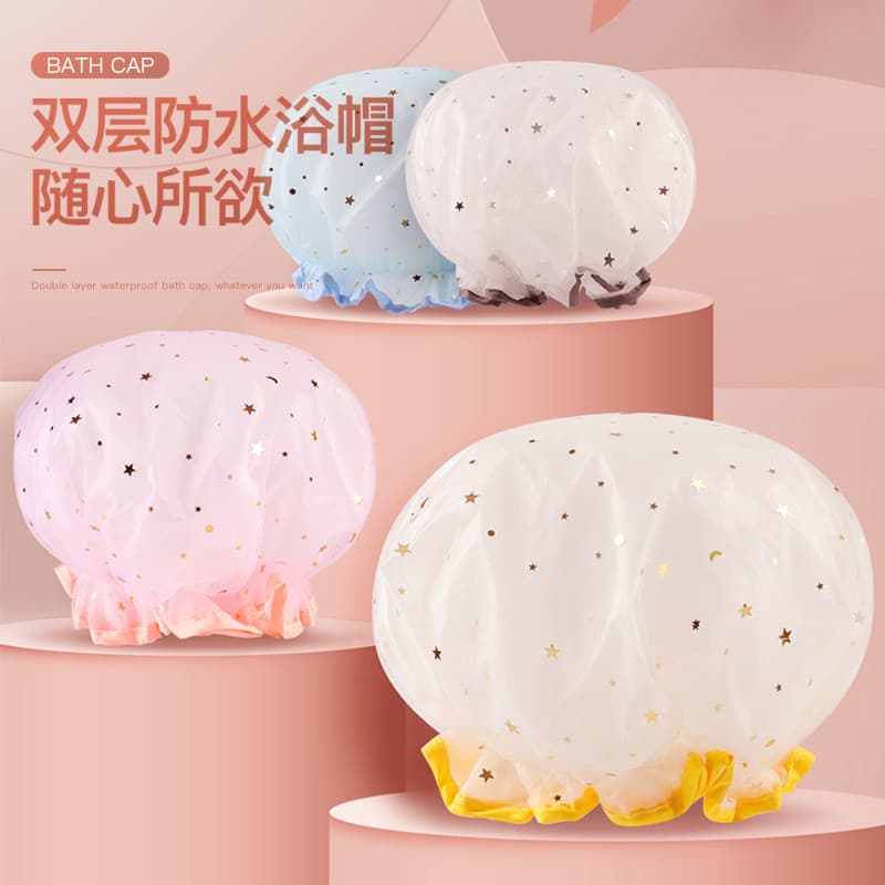Touca de banho à prova d'água, touca de banho de camada dupla, chapéu à prova de fumaça de cozinha, estilo infantil, cap