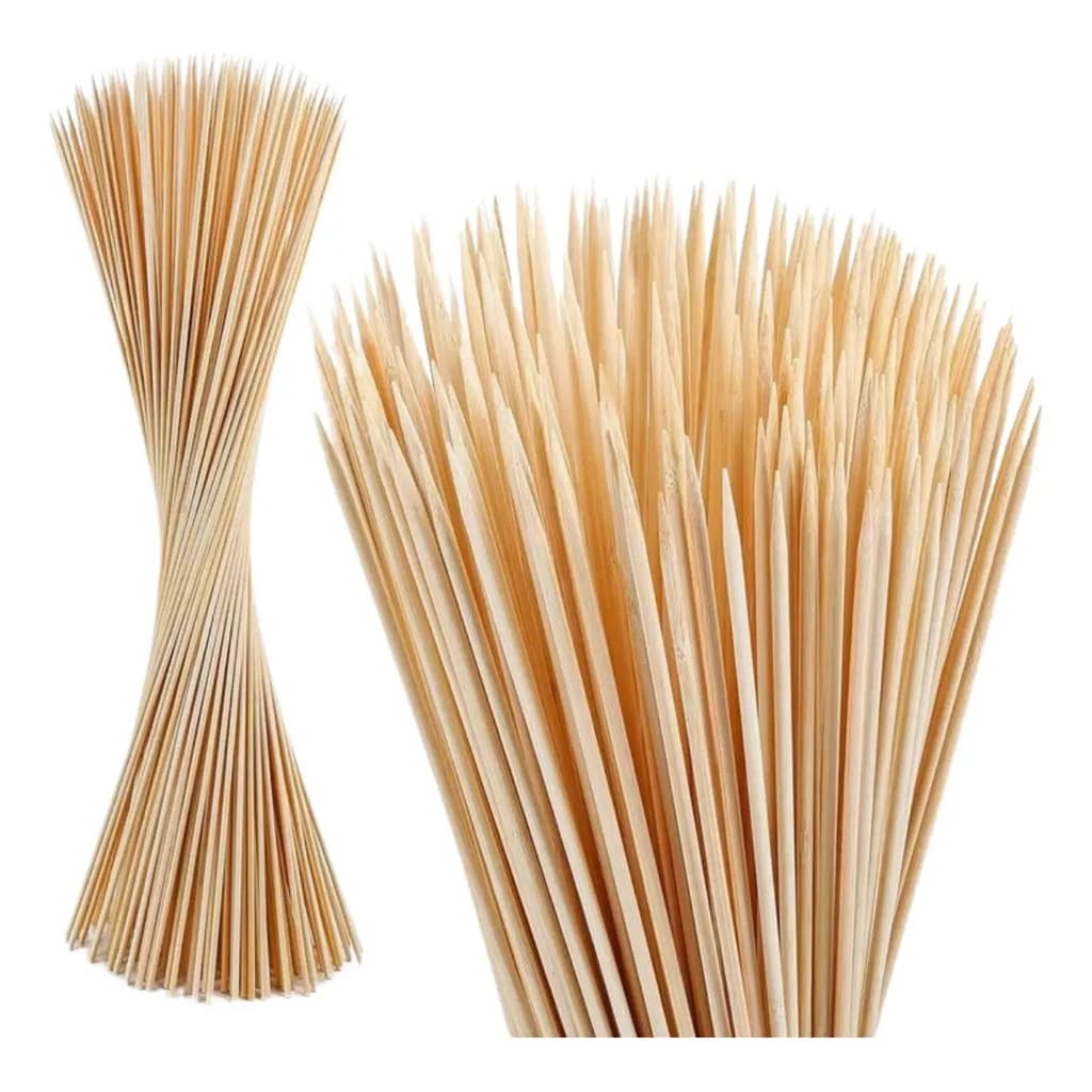 Espetinho De Bambu 100uni 25cm Super Afiado Reforçado para churrasco churrasquinho