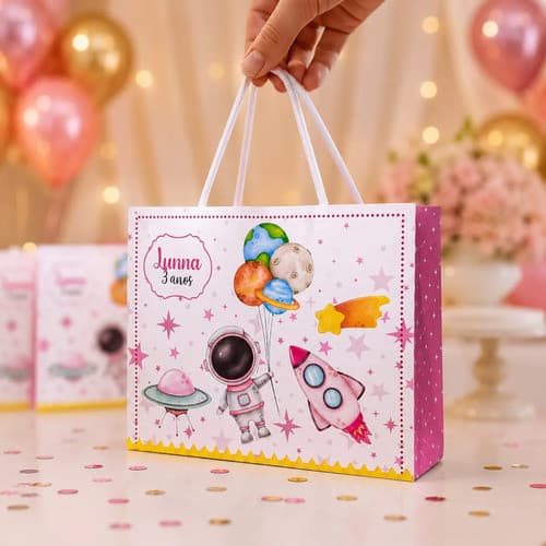 Sacolinhas Personalizada tema ASTRONAUTA MENINA | Personalizados | Lembrancinhas de Festas Pegue e monte