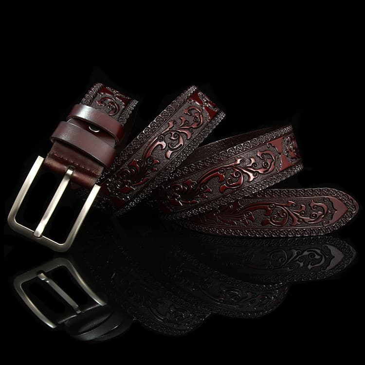 Cinto masculino couro genuíno pino fivela de couro juventude em relevo calças cinto masculino de meia-idade moda Casual