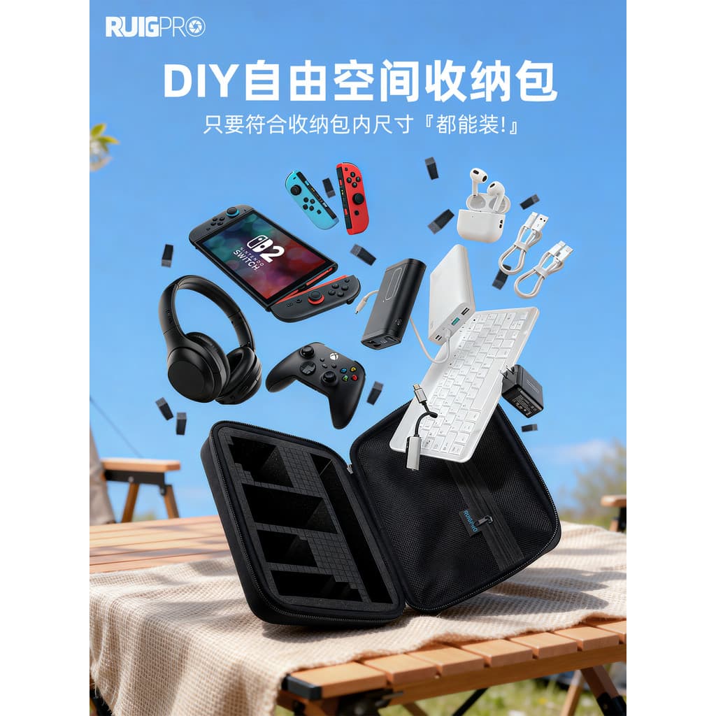 R RUIGPRO Bolsa de armazenamento Digital DIY Esponja Caixa protetora à prova de choque gopro Câmera esportiva ccd Carreg