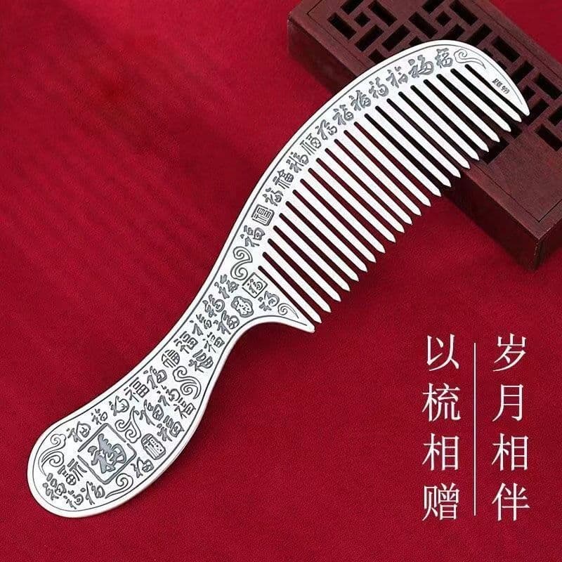 Prata Hong Kong 2025 novo produto genuíno Baifu pente raspagem alça longa artesanal floco de neve prata enviar mãe prese