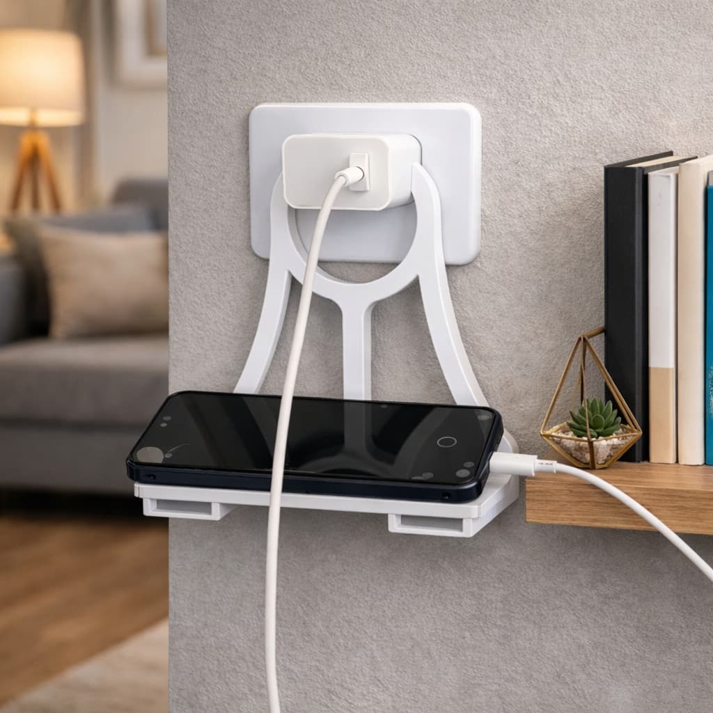 Suporte Carregador Celular Tomada | Ideal para Quarto/Sala | Organiza Cabos capas celulares películas carregadores