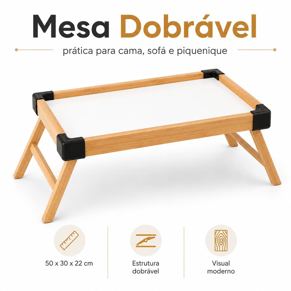 Mesa Bandeja Dobrável para Café na Cama com Pés Retráteis para Sofá, Refeições e Apoio