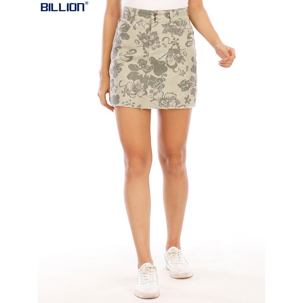 Bilhões de saia feminina verão a linha saia cintura alta Commuter branco rosa azul Floral puro algodão estiramento saia