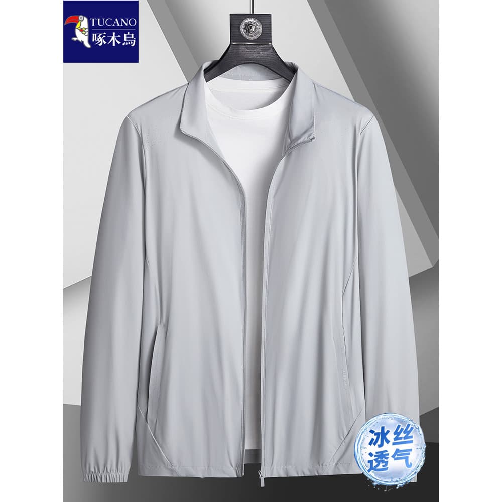 Pica-pau verão Ultra-fino gelo seda protetor solar roupas masculinas mais gordura plus Size homens de meia-idade Stand-U