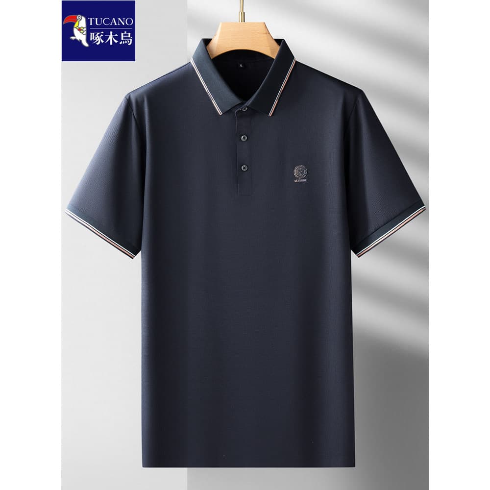 Woodpecker verão tamanho Extra grande homens de meia-idade camisa POLO de manga curta seda gelo respirável lapela gorda