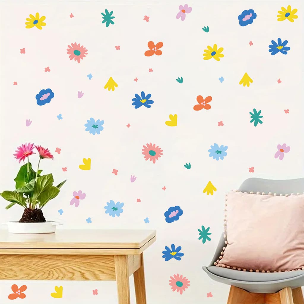 Adesivos de parede dos desenhos animados bonito pequena flor auto-adesivo adesivos de parede fundo do quarto das criança