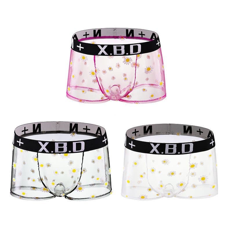 Cueca Boxer Masculina De Malha Transparente Com Estampa Floral , Cintura Elástica , Leve , Respirável , 1 Peça