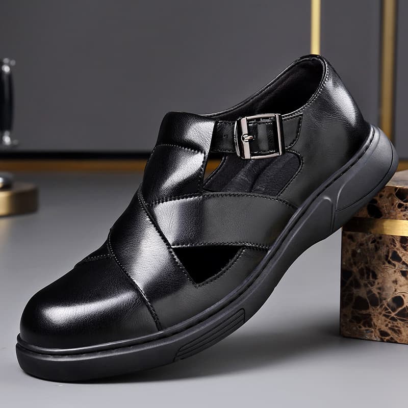 Oco respirável buraco sapatos romanos Baotou sandálias masculinas verão couro genuíno sola macia antiderrapante resisten