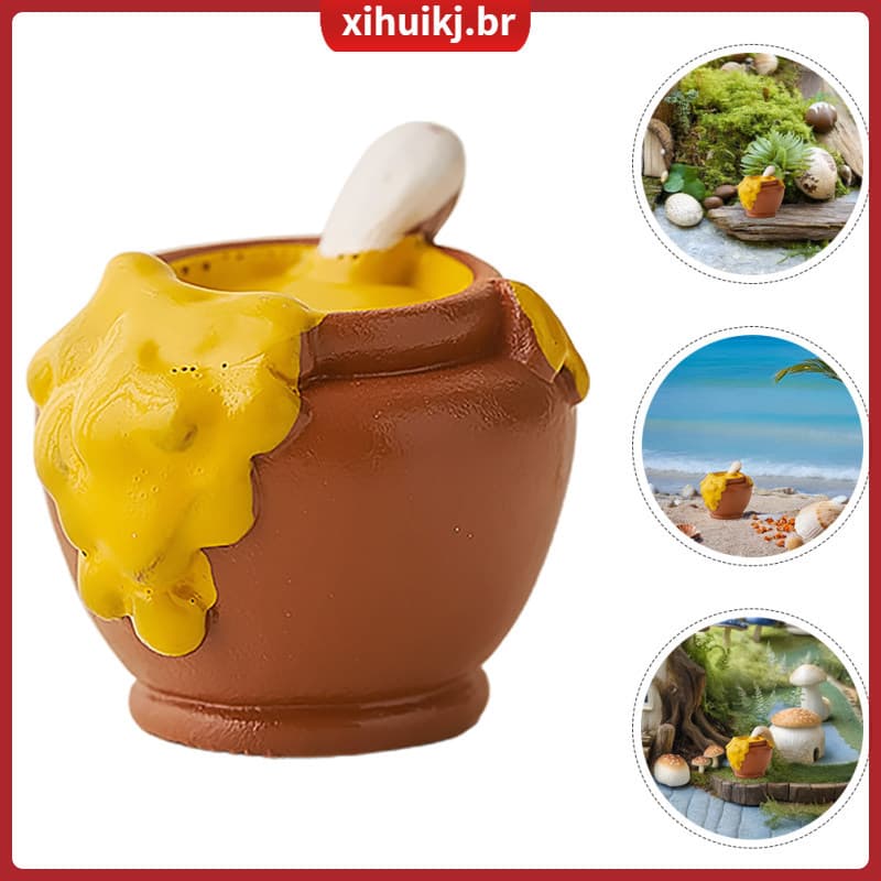 🏠 6Peças Mini Pote De Mel Decorativo Em Resina Delicado Marrom Claro