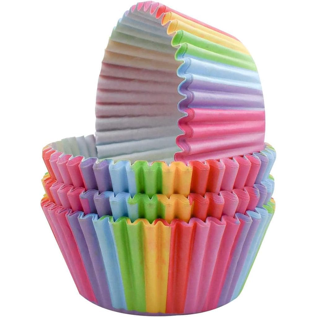 Conjunto de 100 unidades de forminhas para cupcake em cores de arco-íris, tamanho padrão, resistentes a óleo, adequadas