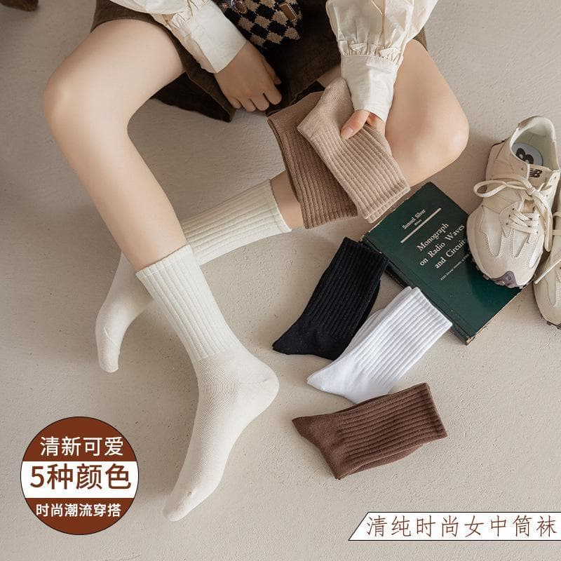 Pilha meias femininas primavera outono puro algodão branco Mid-Tube meias absorventes de suor esportes outono inverno in