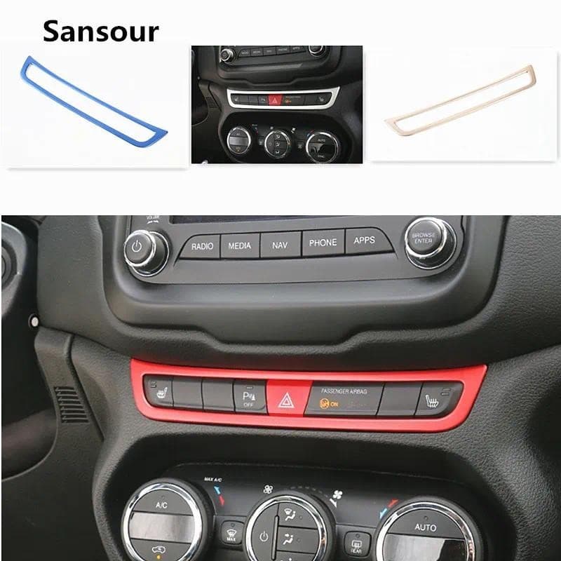 Interruptor De Luz De Advertência De Emergência Botão Quadro Lâmpada Guarnição Estilo Interno Alumínio Para Jeep Renegad