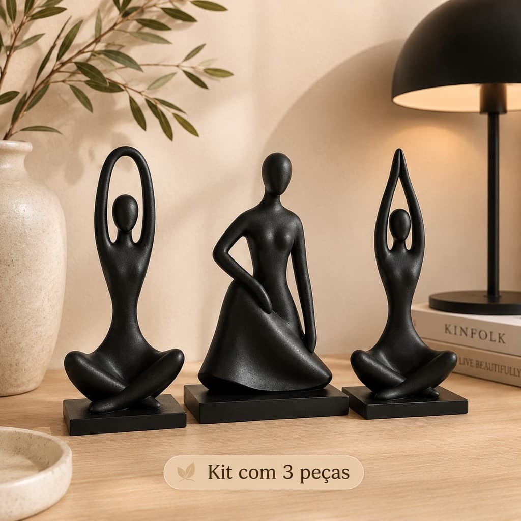 Kit 3 Esculturas Decorativas Abstratas Modernas Harmony para Sala e Aparador