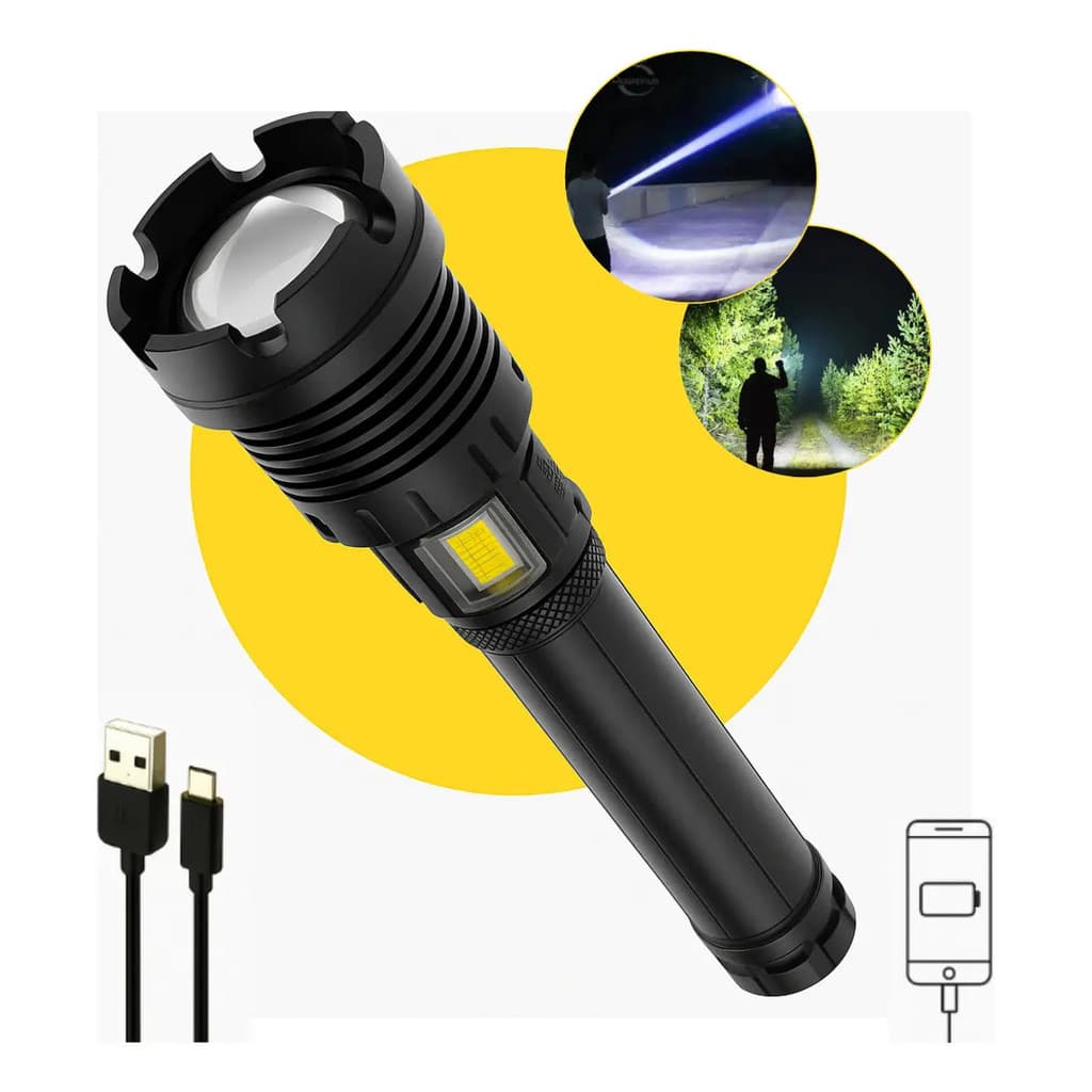 Lanterna Tática YBF P90 LED & COB 5400 Lumens Recarregável com Função de Zoom