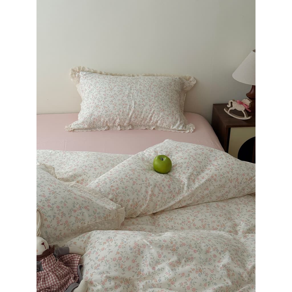 Estilo coreano pequeno Floral classe A algodão fio duplo conjunto de quatro peças menina coração renda 1.5/1.8m puro alg