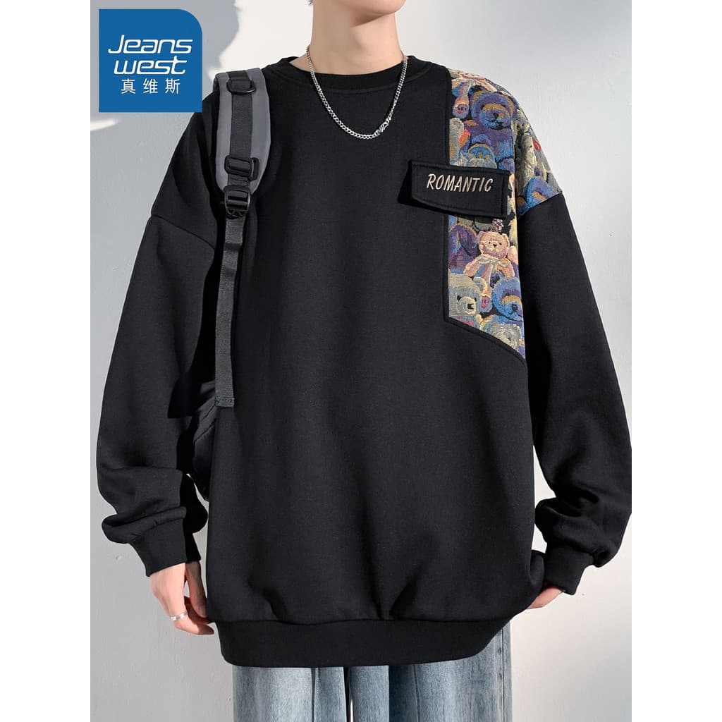 [Zhang Ruonan Mesmo Estilo] GR Zhenweisi Moletom Com Gola Redonda Homens Mulheres Mesmo Estilo oversize Solto Manga Long