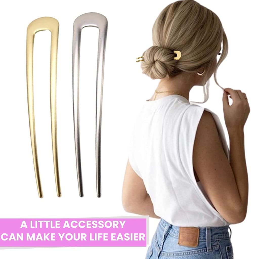 2 Pçs Grampos De Cabelo Franceses Em Forma De U Vara Garfo Vintage Hairpin Para Cabelos Finos 2 Pinos Updo Chignon Acess