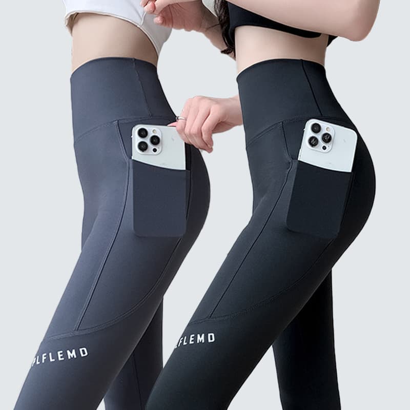Mulheres Yoga Esporte Magro Calça Sportwear Com Bolso Tubarão Leggings Femininas