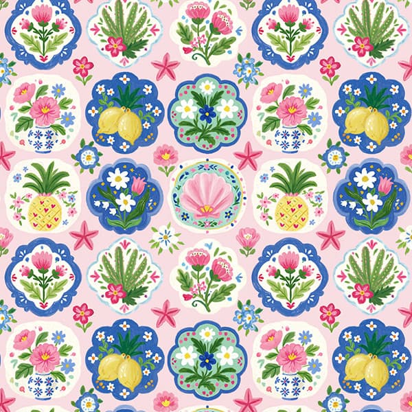Tecido Tricoline Digital Estampado Mosaico Tropical Roupa Decoração Pano Costura Bolsa