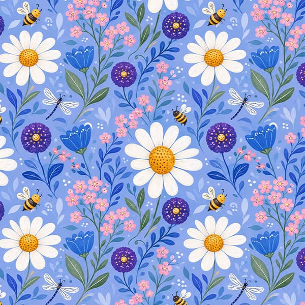 Tecido Tricoline Digital Estampado Margaridas e Abelhas 100% Algodão Roupa Bolsa Decoração