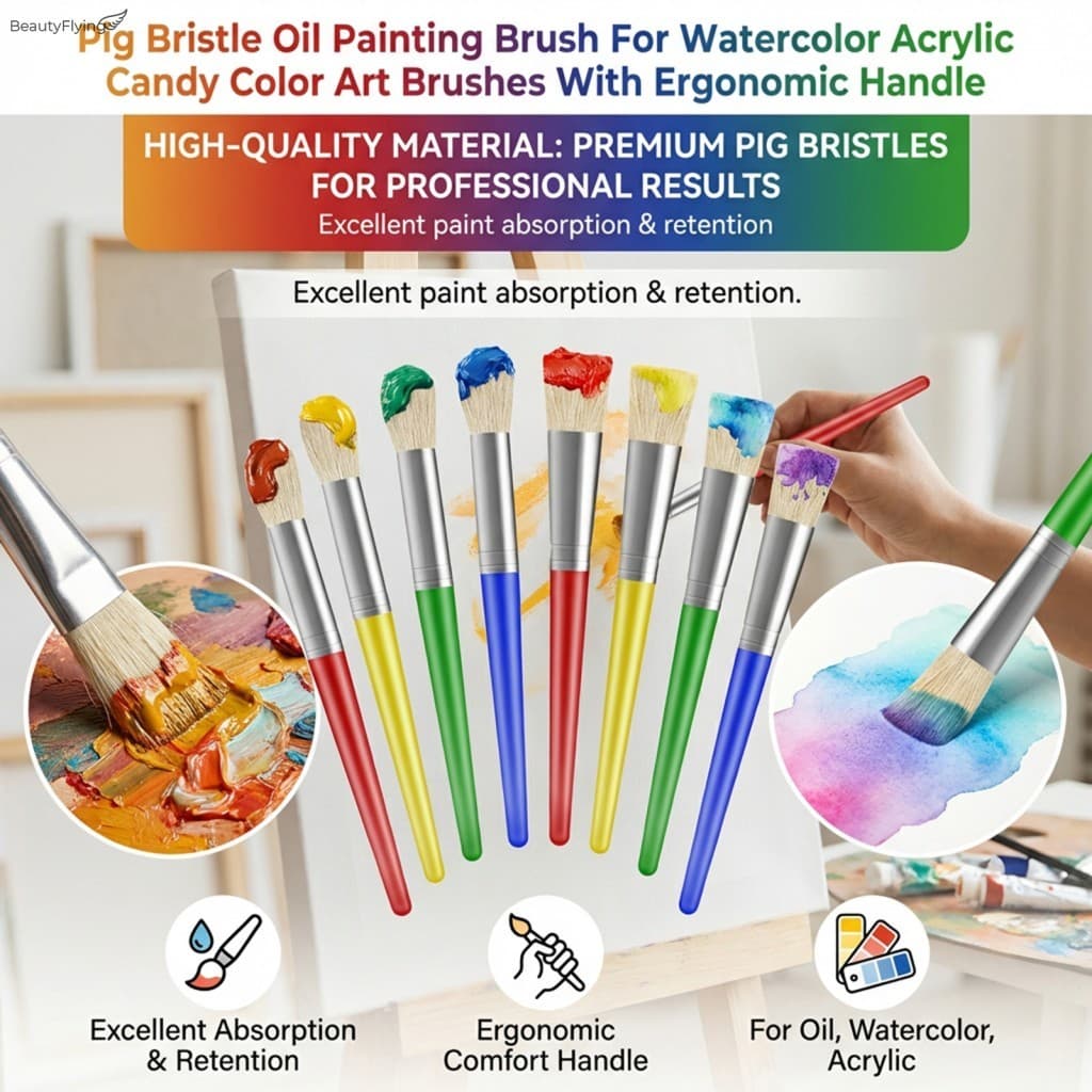 Pincel De Pintura A Óleo Com Cerdas De Porco-Cabo Ergonômico Para Arte Em Cores Doces Acrílicas Aquarela