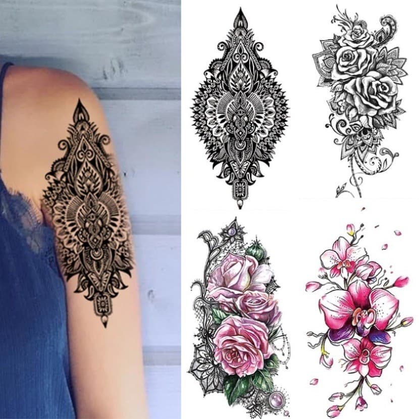 Tatuagem Temporária À Prova Dwaterproof Água Adesivo Totem Lobo Rosa Flores Tatuagens Corpo Manga Falsa Tatoo Bem Abaste