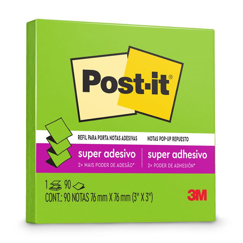 Bloco de notas super adesivas Post-it refil Verde Limeade 76x76mm 90 folhas 3M