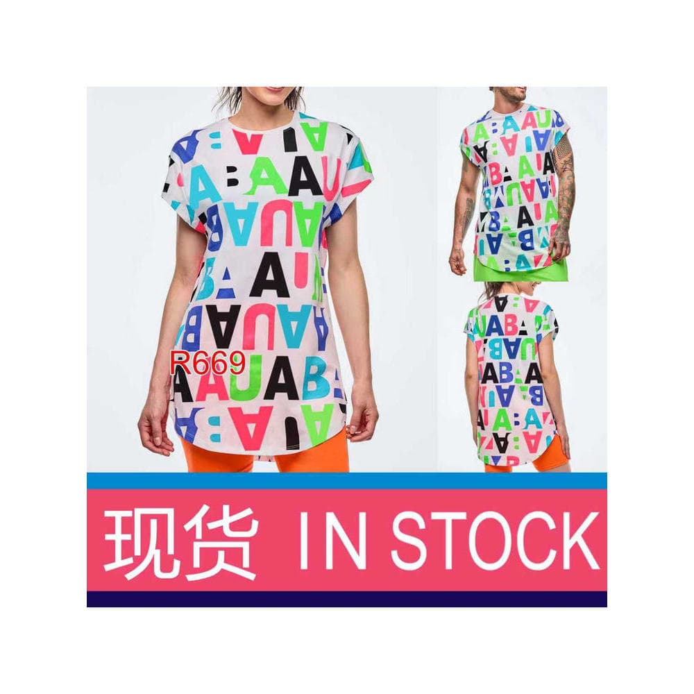 ZW Zunba Unissex Top Neon Series Novo Estilo Solto Camiseta Esportiva de Manga Curta Top Terno de Dança R669