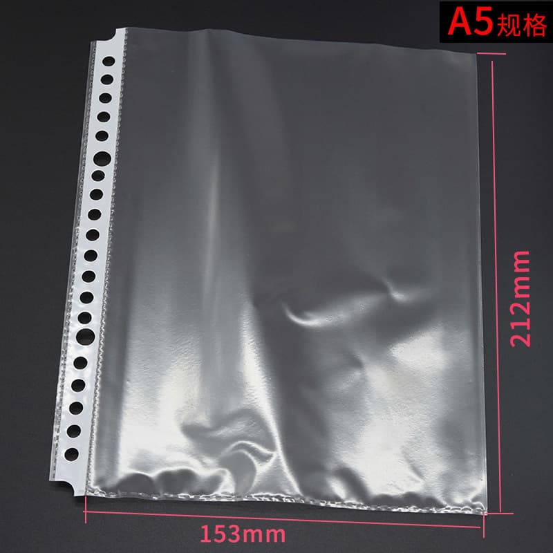Saco de arquivo de recibo Saco protetor de 11 furos A5 Clipe de trabalho rápido Saco perfurado Plástico Transparente Sac