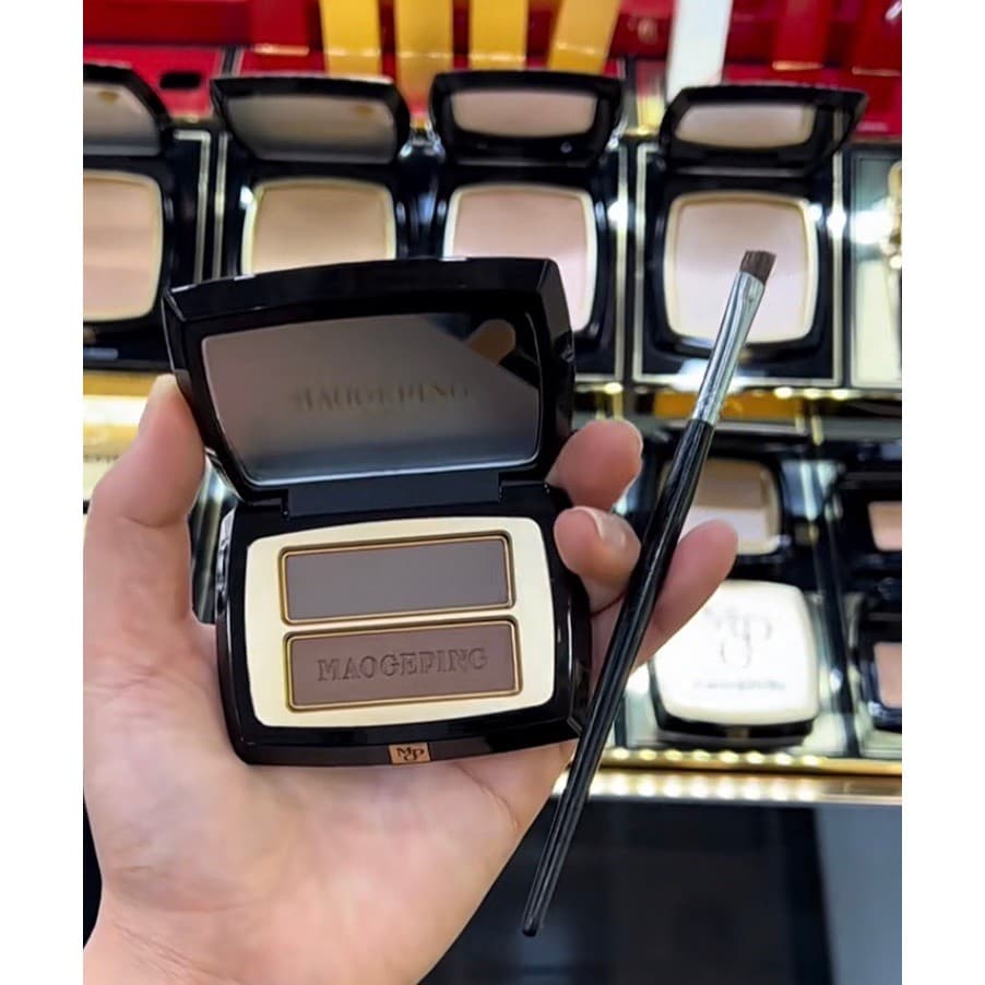 Novo produto Mao Geping Shaping Pó de sobrancelha de duas cores Sobrancelha de veludo tridimensional Natural com pincel