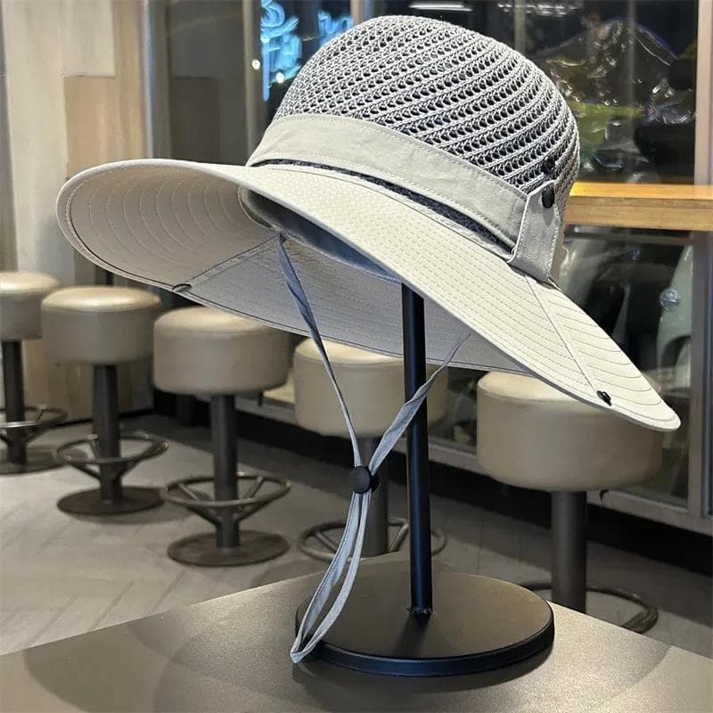 Chapéu de malha respirável com aba grande, chapéu para homens e mulheres, verão, caminhadas ao ar livre, pesca, caminhad