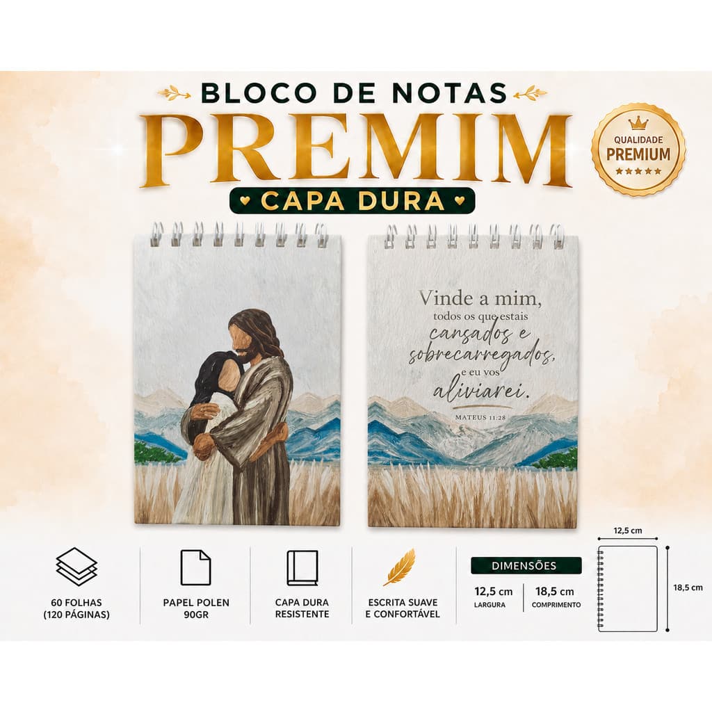 Bloco de Notas Devocional Cristão Capa Dura 160 Páginas Papel 90g Premium