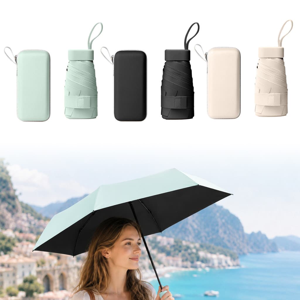 Angelshellupf50 + Mini Guarda-Chuva De Bolso Compacto Para Mulheres Leve 6 Dobrável Proteção Solar Sol Pequeno Saco De C