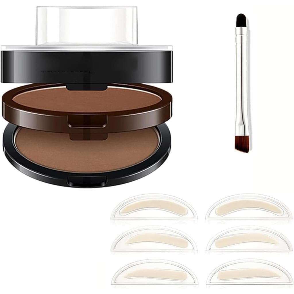 Kit de Carimbo para Sobrancelhas, Pó para Sobrancelhas 3 em 1 com 3 Moldes Intercambiáveis, Resistente à Água e ao Suor,