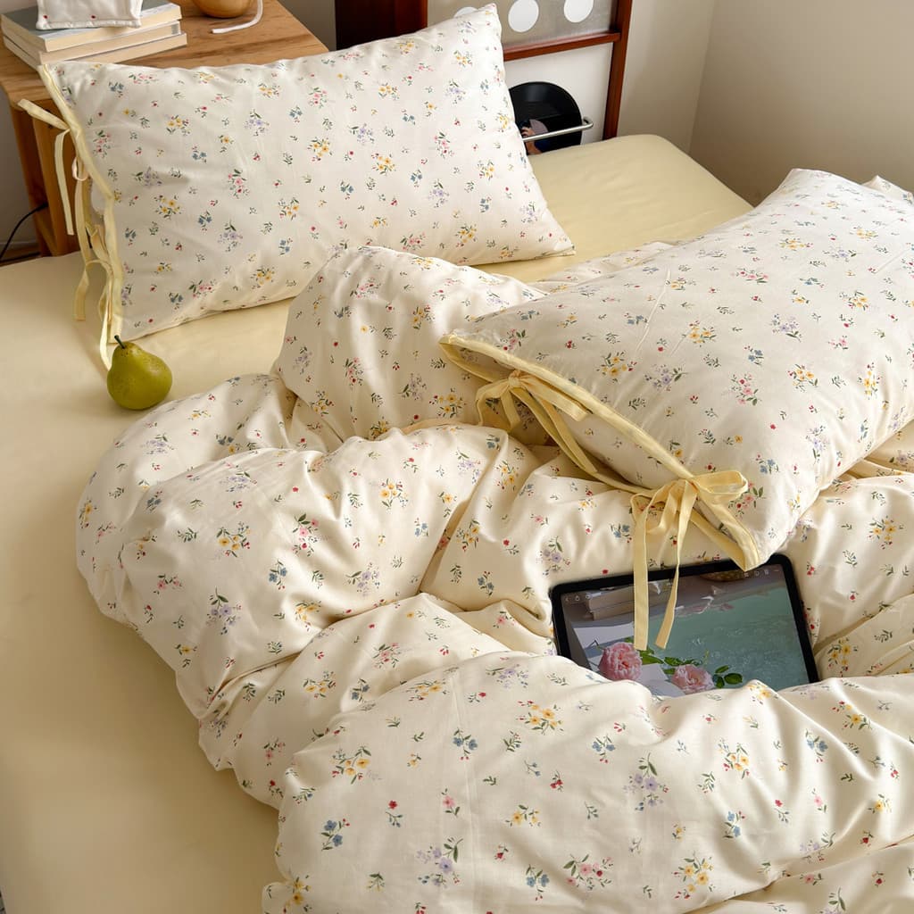 Estilo coreano suave pequena série Floral menina coração cinta estilo algodão conjunto de quatro peças dormitório estuda