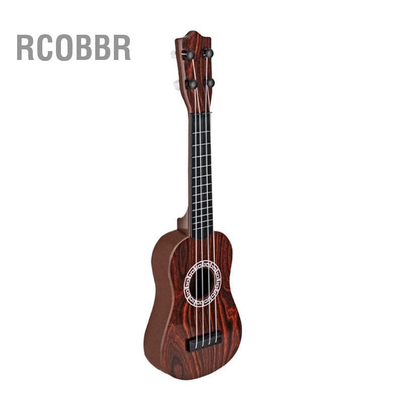 Rcobbr Brinquedo de guitarra infantil Design de desenho animado de plástico Ukulele educacional com 4 cordas para