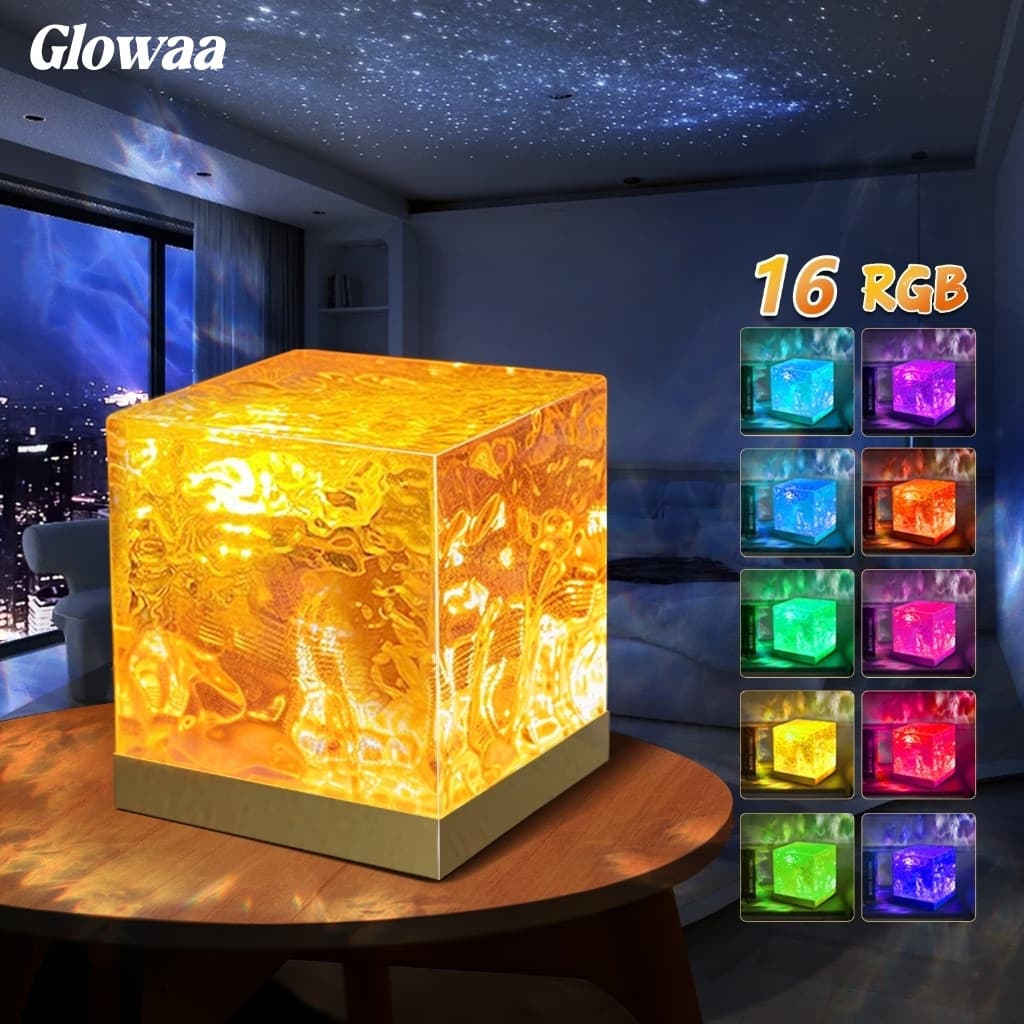 16 Cores Abajur Quarto Luminária Led De Mesa Projetora Ondas Do Mar Luz Noturna Com Controle Touch
