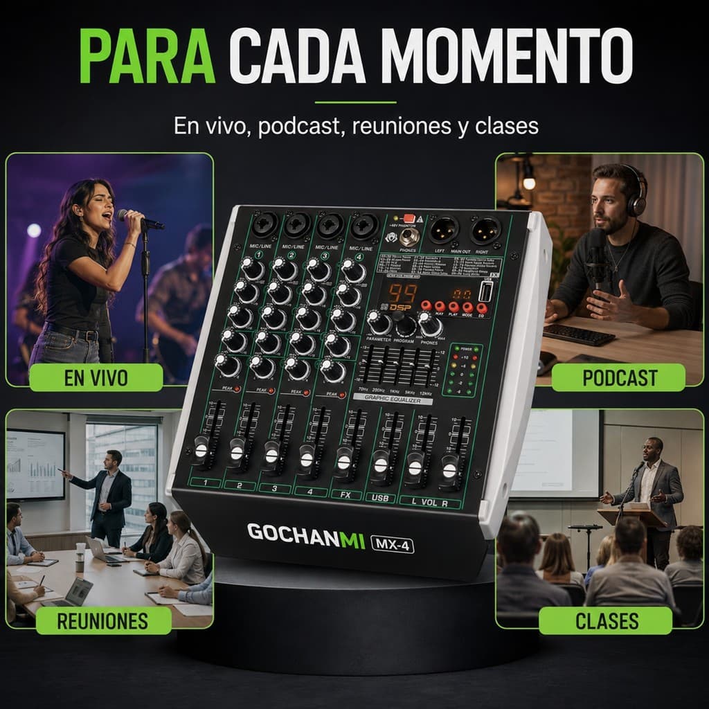 Mesa de Som para Podcast e Live MX4 - 4 Canais, 99 DSP, Interface USB, Bluetooth, 48V