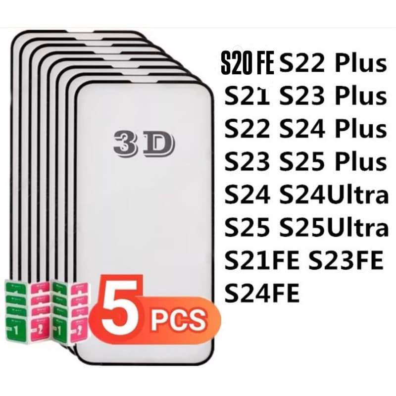 Kit 5PCS 3D Vidro Para Samsung  S24Plus/S25Plus S23Plus S25Fe S24Ultra S23Plus S22Plus S24 S25 S25Ultra S23Fe