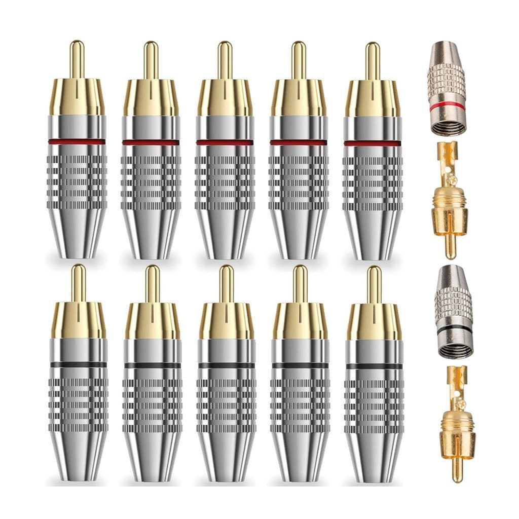 10 Peças 5 Pares de Plug RCA Macho Metal Reforçado