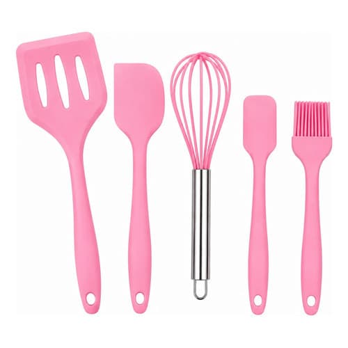 Jogo De Utensílios De Cozinha Em Silicone  5 Peças Rosa