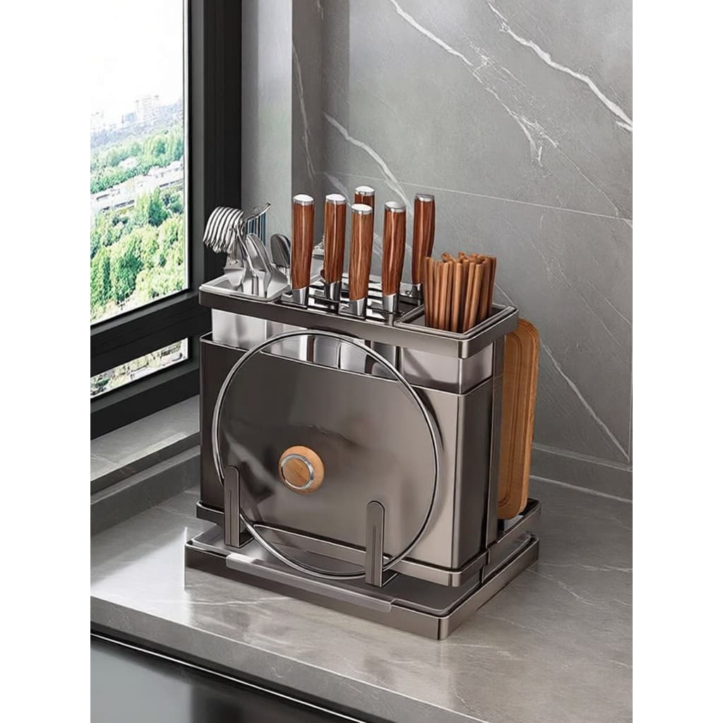 304 aço inoxidável faca de cozinha rack pauzinho titular rack integrado dreno rack armazenamento multifuncional faca pla