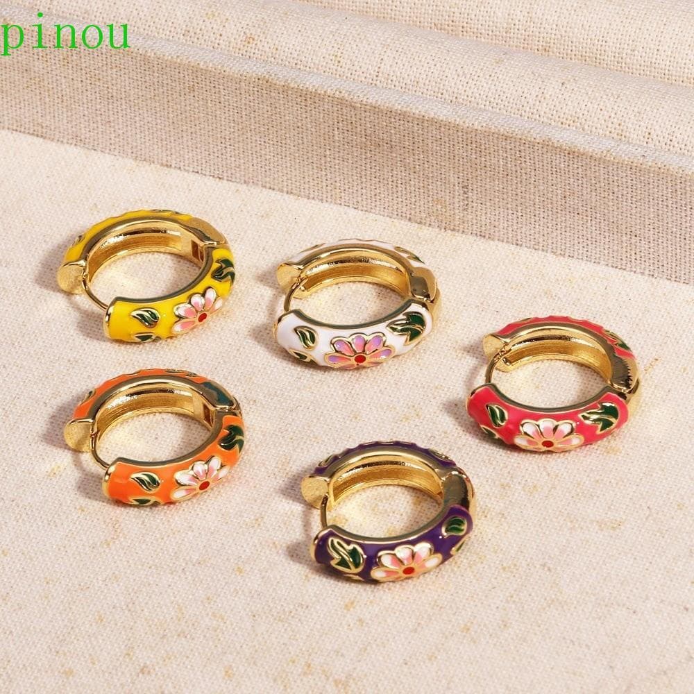 Anéis De Orelha Esmaltados De Flor PINOU , Brincos De Estilo Chinês Tradicional , Joias De Esmalte De Cobre Étnico